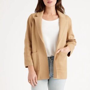 Quince 100% Organic Cotton Knit Open Front Blazer Jacket Camel Brown Size Large